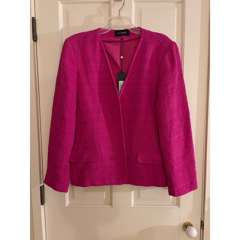 Kobi Halperin Elle Jacket French Pink Tweed Open Front Blazer XXL NEW